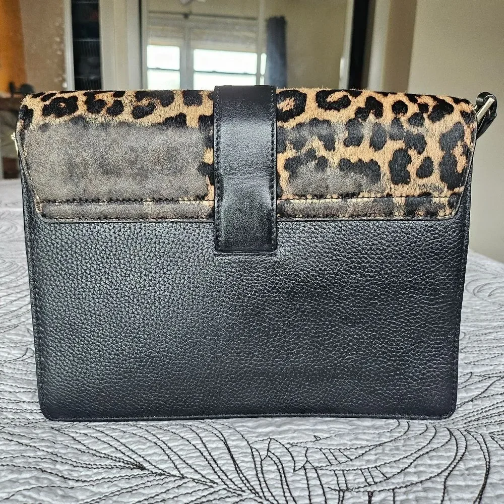 GUC Kate Spade Havana Parchment Drive Calf Hair Leopard Black Crossbody Bag